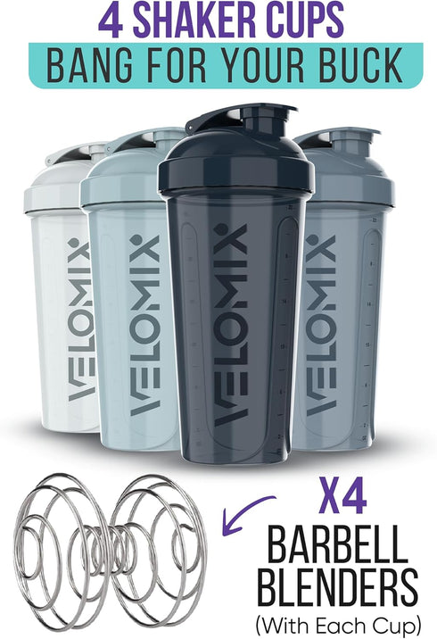 '-4 PACK- 28 oz Shaker Cups for Protein Shakes - Leak Proof Protein Shaker Bottles with 4x Wire Whisk