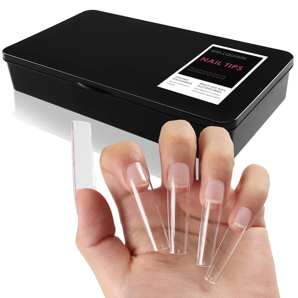 Square Nail Tips Full Cover, Extra Long Clear Professional Acrylic Tips, XXL Ultra-hard Press on Nails (360Pcs)