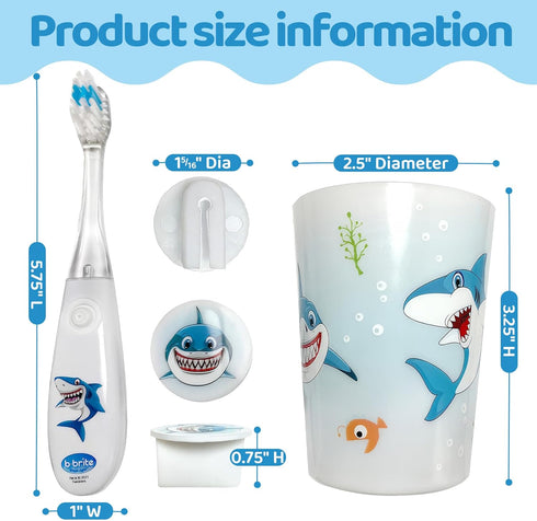 Lily's Home Kids Flashing Timer Toothbrush | Soft Bristles, Light-Up Brushing for Children - Shark Design