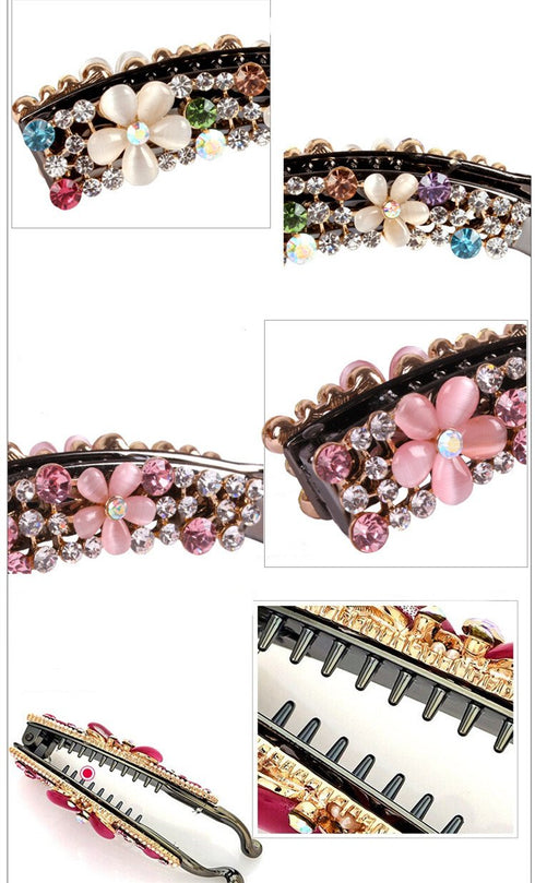 Ruihfas Sparkly Crystal Rhinestone Banana Hair Clips Comb for Women, Ponytail Holder (Multicolor)