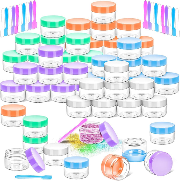 MotBach 40 PCS 15g Empty Plastic Containers, Small Makeup Sample Jars with Colored Lids for Travel Cosmetic