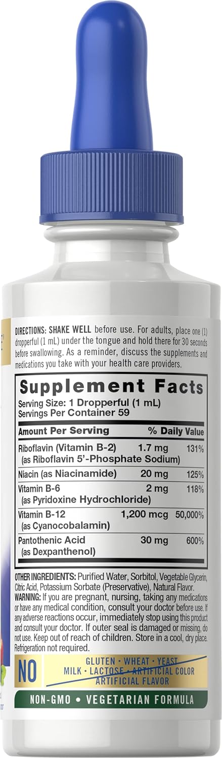 Carlyle Sublingual Vitamin B Complex | with B12 | 2 Fluid Ounces | Berry Flavor | Vegetarian, Non-GMO, and Gluten Free Supplement