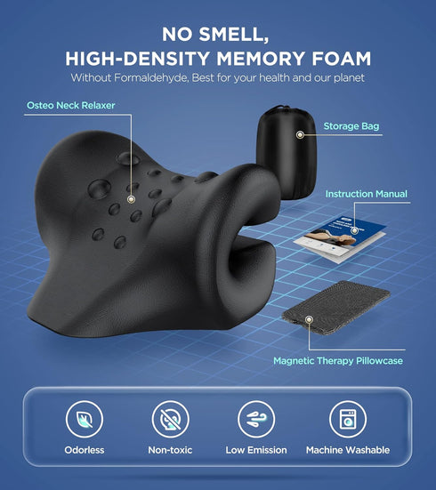 Osteo Neck Stretcher with Magnetic Therapy Cover, Pain Relief Cervical Traction Device, Gentle/Strong Modes for Neck