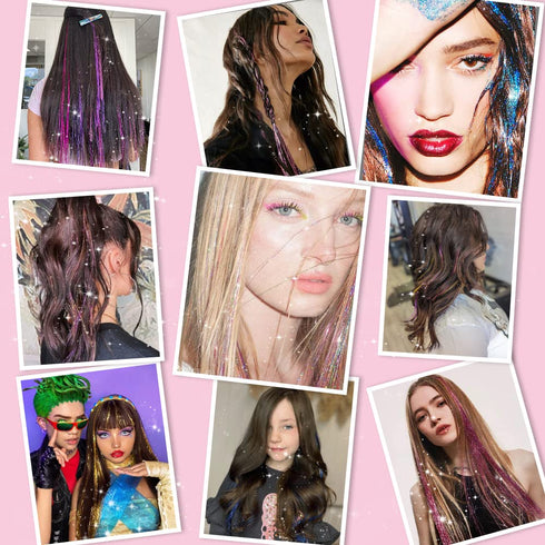 Umylar Clip in Hair Tinsel Pack of 12 Pcs 20 Inch Glitter Blue Tinsel Hair Extensions