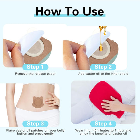 JayruiMice 50 Count Pack Value Disposable Castor Oil Patches, Leak-Proof Adhesive Patches for Stomach, Joints