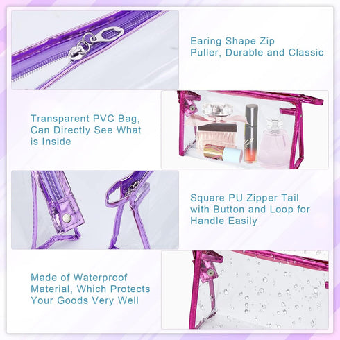 Meetory 10 Pcs Clear Waterproof Cosmetic Bag with Zipper - PVC Transparent Plastic Makeup Organizing Bags