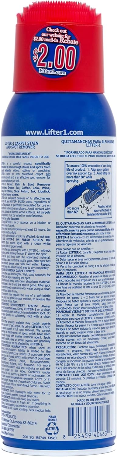Carpet Stain and Red wine Remover and Spot Treatment for Oil, Grease, Urine, Cleaning Performance for Rugs, Upholstery, Fabrics Pack of 1