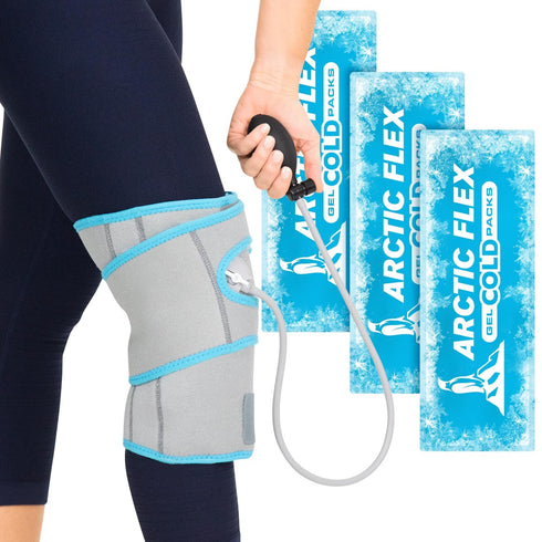 Vive Compression Knee Ice Wrap - Reusable Brace with Air Pump for Hot/Cold Therapy, Adjustable Pack for Sports Injuries