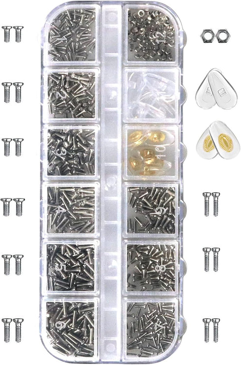 Eyeglass Repair Kit with Glasses Screws, Precision Screwdriver, Nose Pads, Cleaning Cloth, Tweezers