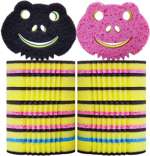 SmilePowo 12 Pack Frog Dual-Sided Multi-Functional Premium Cleaning Sponges – Dishwashing Sponge for Heavy Duty Scouring