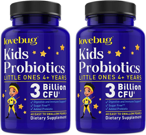 LOVEBUG Probiotics Little Ones Kids Probiotics, 120 Pearls – 3 Billion CFU with Added Prebiotic Fiber