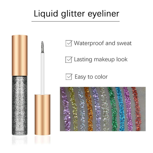 Ownest 10 Colors Liquid Glitter Eyeliner, Waterproof Shimmer Sparkling Eyeshadow, Long Lasting Metallic Glitter - 10pcs