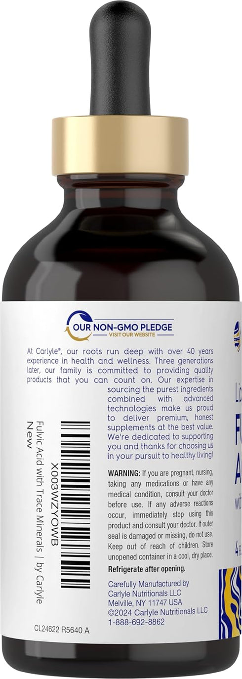 Carlyle Fulvic Acid Drops 4 fl oz - Liquid Trace Minerals, Ionic Supplement, Vegetarian & Non-GMO