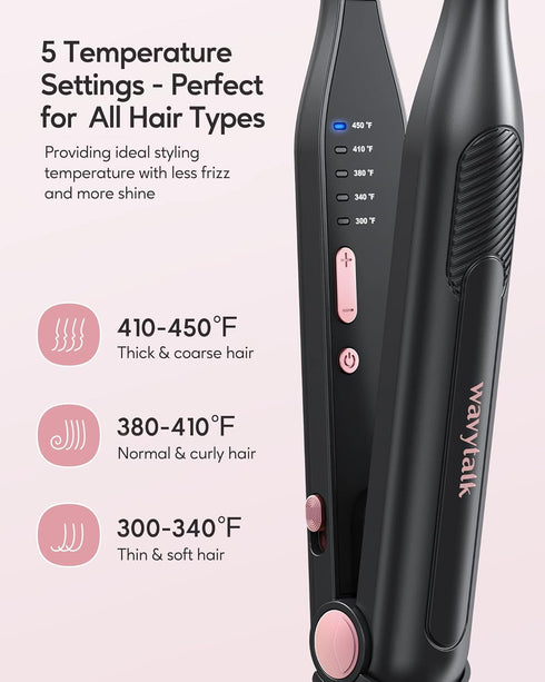 Wavytalk Mini Flat Iron, 3/10" Pencil Straightener for Short Hair, Pixie Cut, Bangs, with Anti-Pinch Design