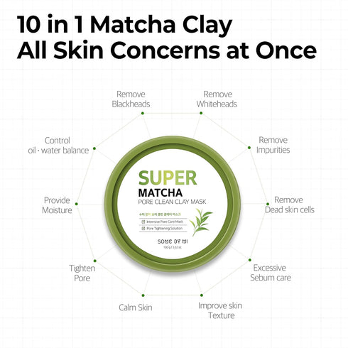 SOME BY MI Super Matcha Pore Clean Clay Mask, 3.52Oz, 100g, Skin Moisturizing Effect for Sensitive Skin