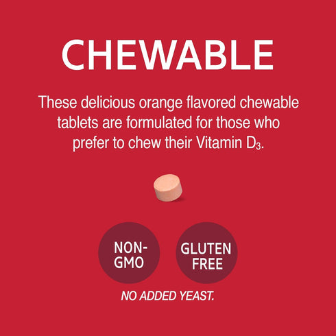 21st Century D3 400 IU Orange Chewable Tablets, 110 Count, Gluten Free (Pack of 3)