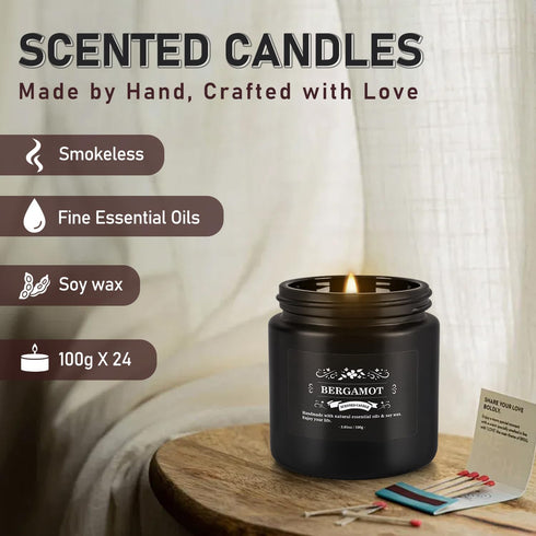 Set 24 Pack,Black, Set Scented Candle Candle for Home Scented, Odor Eliminating, Stress Relief, Long Lasting Soy Wax