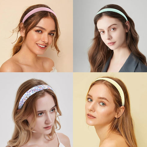 Wecoe 12pcs Headbands for Women, Plain Flower Floral Checked Printed Y2K Summer Headbands for Girls