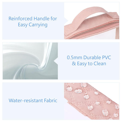 PACKISM TSA Approved Toiletry Bag, 3 Pack Clear Makeup Bags with Handle for Travel Essentials, Quart-sized Rose Pink