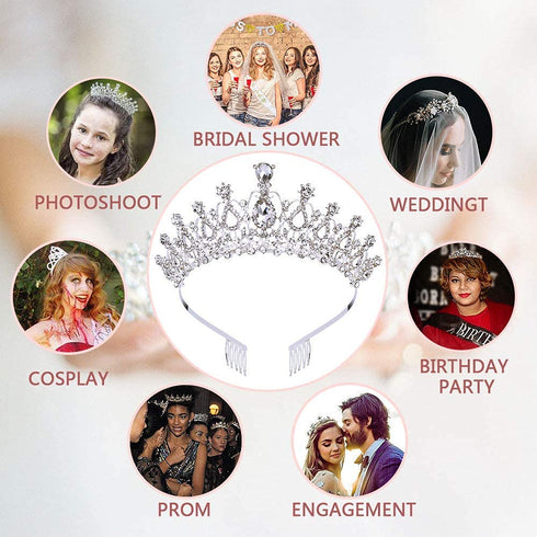 Makone Silver Princess Crown for Women, Crystal Crown for Bridal, Wedding, Pageant, Birthday, Party