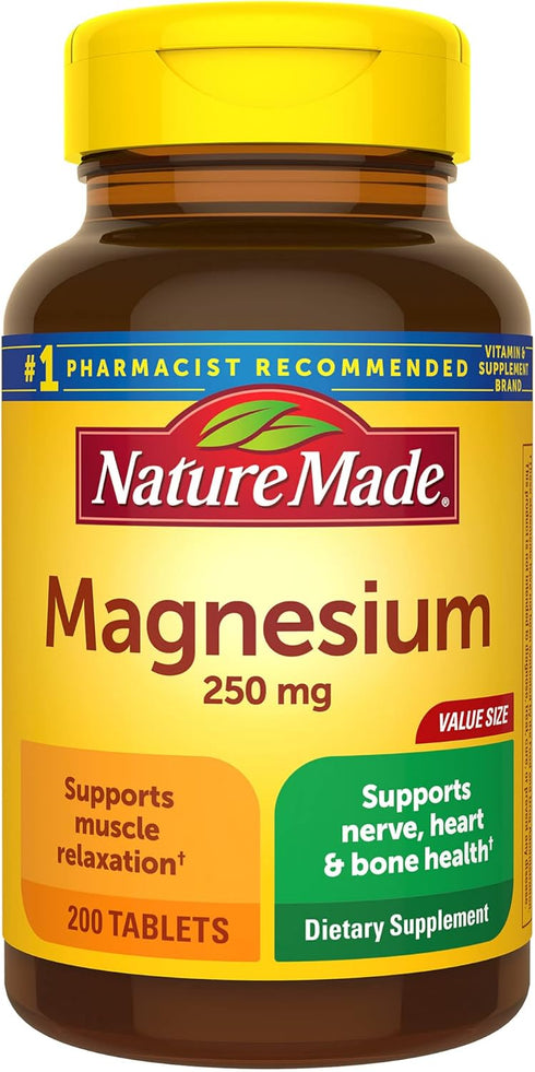 Nature Made Magnesium Oxide 250 mg, 200 Tablets, Muscle, Heart, Bone & Nerve Health Support