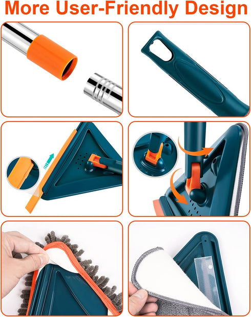 Wall Cleaner with Long Handle: 360° Rotatable Mop for Walls, Dust, Ceiling Fans, and Baseboards