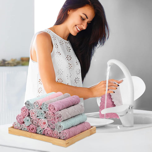11 Pack Kitchen Dish Cloths - Reusable Nonstick Oil Washable Fast Drying Coral Velvet Cleaning Towels