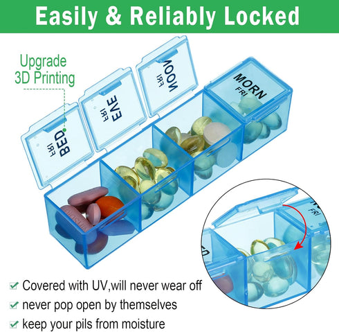 Hsei 4 Pack 4 7 4 Large(10.2 5.5 1.4 Inch) Pill Organizer Monthly XL Large Weekly Pill Organizer Times a Day Box Day