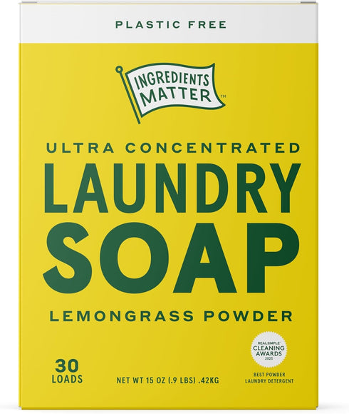 Ingredients Matter Powder Laundry Soap: Lemongrass Scent, Natural & Eco-Friendly, 15 oz