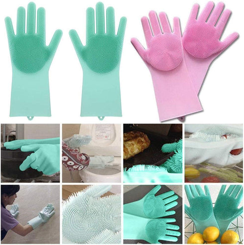 Yinceber (13.6" Silicone Dishwashing Gloves, Pet Grooming Rubber Scrubbing for Dishes, Sponge Wash Cleaning