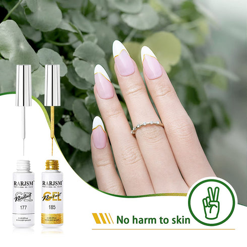 RARJSM Painting Drawing Liner Pen Gel Nail Polish Set, Silver Gold Glitter Dark Green Red White Nail Art Kit