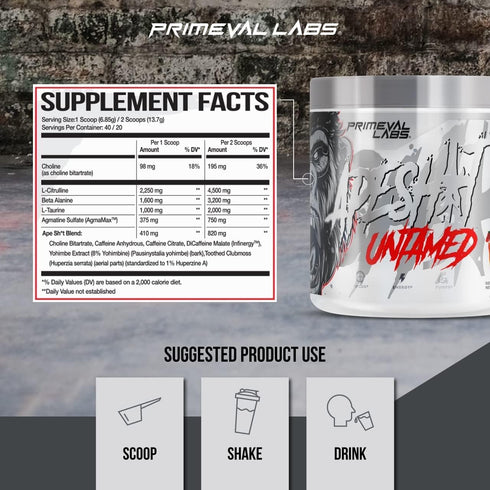 Primeval Labs Ape Untamed Pre Workout Powder, 40 Servings Strawberry Lemonade for Pumps & Focus