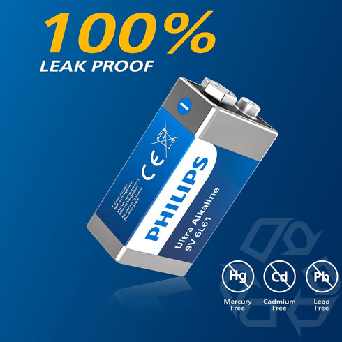 Philips 9V 9 12 Pack 9V Batteries Alkaline Volt Battery Ultra Long Lasting Battery for Household and Office Devices