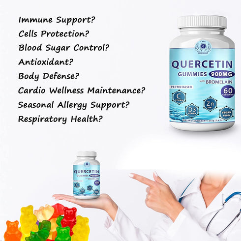 (3 Pack) Quercetin Gummies - Quercetin with Bromelain, Vitamin C + Zinc, Vitamin D3 - Chewable 900mg Supplements for