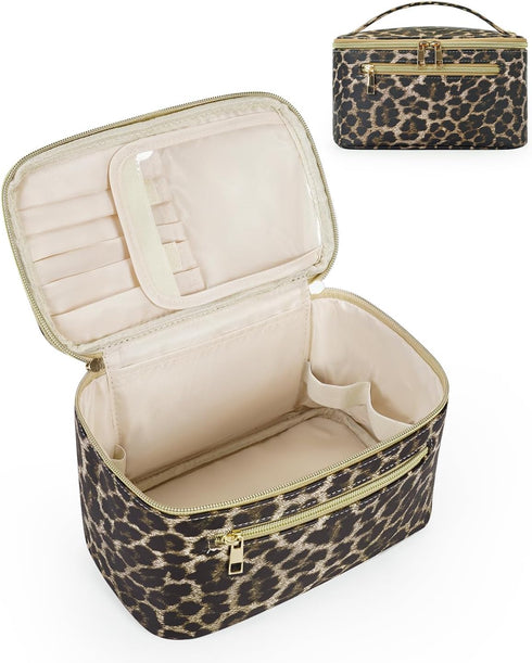 Wandering Nature Makeup Bag, Travel Organizer Cosmetic Brush Case for Women in Eco Vegan Leather