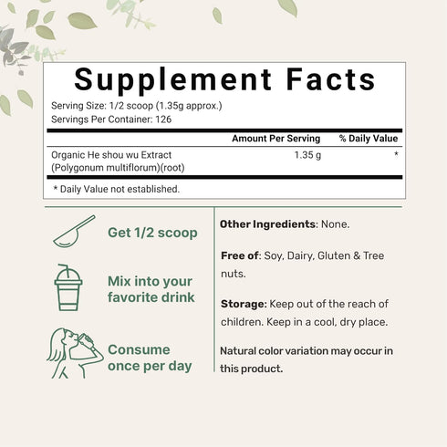 Organic He Shou Wu - Pure Fo Ti Extract Powder, 6 Ounce, Prepared Foti Steaming with Black Bean, Anti Aging Herb