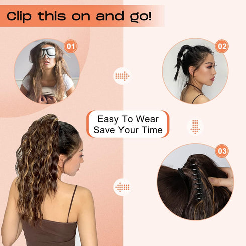 SEIKEA 18" Long Claw Ponytail Extension - PT002 Tia Multi Layered Wavy Curly Hair in Ash Blonde
