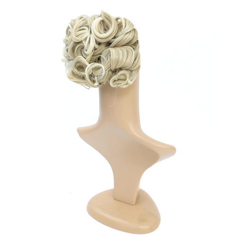 SWACC Short Messy Curly Dish Hair Bun Extension, Easy Stretch Combs, Clip in Ponytail, Beige/Blonde Mixed-24T613#