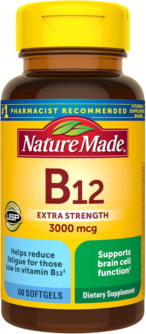 Nature Made Extra Strength Vitamin B12 3000 mcg, Dietary Supplement, 60 Softgels