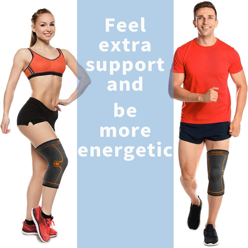 CAMBIVO Knee Compression Sleeve - 2 Pack Knee Brace for Men and Women, Large, Orange for Sports