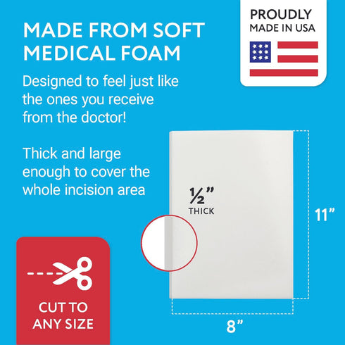 IMPRESA 3-Pack Liposuction Foam Pads, White 8 x 11 x 0.5 in Medical Foam Padding for Recovery, Hypoallergenic &