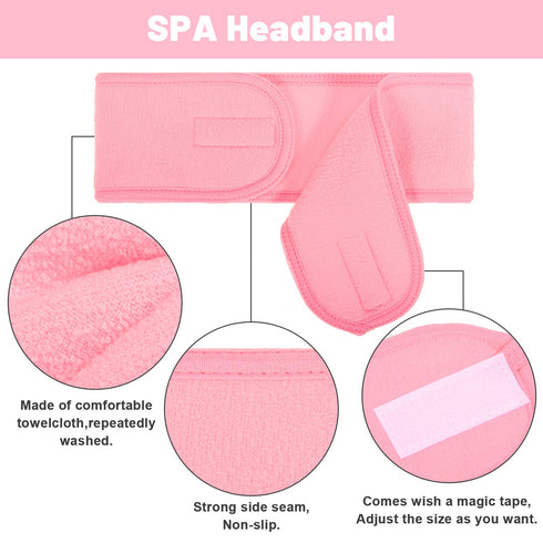 Whaline 4 PCS Spa Headband, Makeup Hair Band, Stretch Terry Cloth for Sport Yoga Shower (Pink)