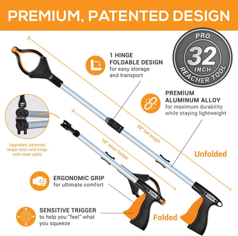 EZPIK 32" Foldable Grabber Reacher Tool for Seniors, Heavy Duty Pickup Trash Picker Upper Tool