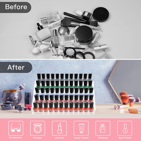 Kingtaily Nail Polish Organizer, 5 Layers Acrylic Display Rack for Cosmetics Storage