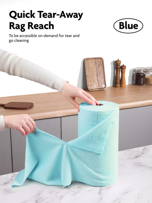 Microfiber Cleaning Cloth Roll -75 Pack, Tear Away Towels, 12" x 12", Reusable Washable Rags (Blue)