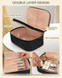 Relavel Small Makeup Bag, Travel Cosmetic Organizer for Women, 2 Layer Waterproof Black Makeup Pouch with Zipper