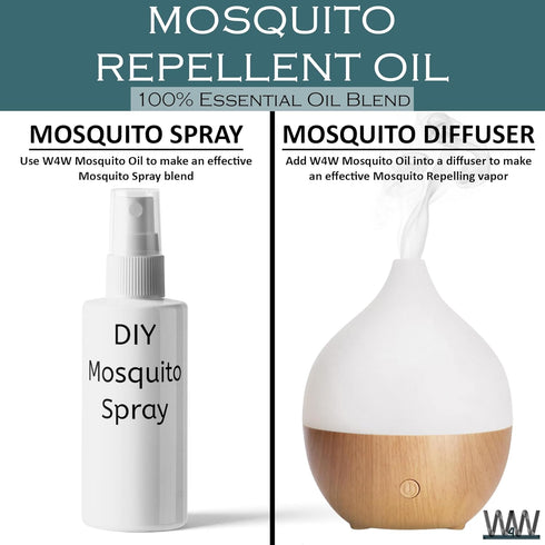 W4W Mosquito Oil - 100% Essential Oil Blend - 4 Oz - For Mosquitoes, Gnats & Other Flying Insects - Use with Diffusers,