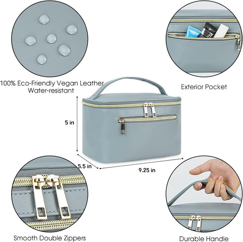 Wandering Nature Makeup Bag - Travel Organizer for Women in Eco Vegan Leather, Grayish Blue
