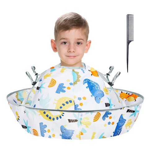 Lictin Haircut Capes Umbrella for Kids - Waterproof Hairdressing Cape with 1PCS Black Comb, Dinosaur Theme