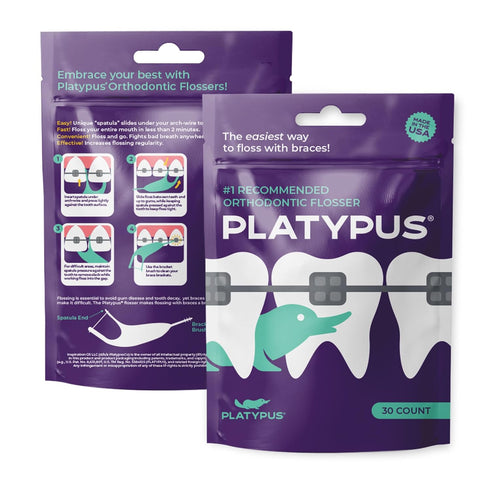 Platypus Orthodontic Flossers for Braces - 30 Count Bag (Pack of 3) - Unique Structure Fits Under Arch Wire